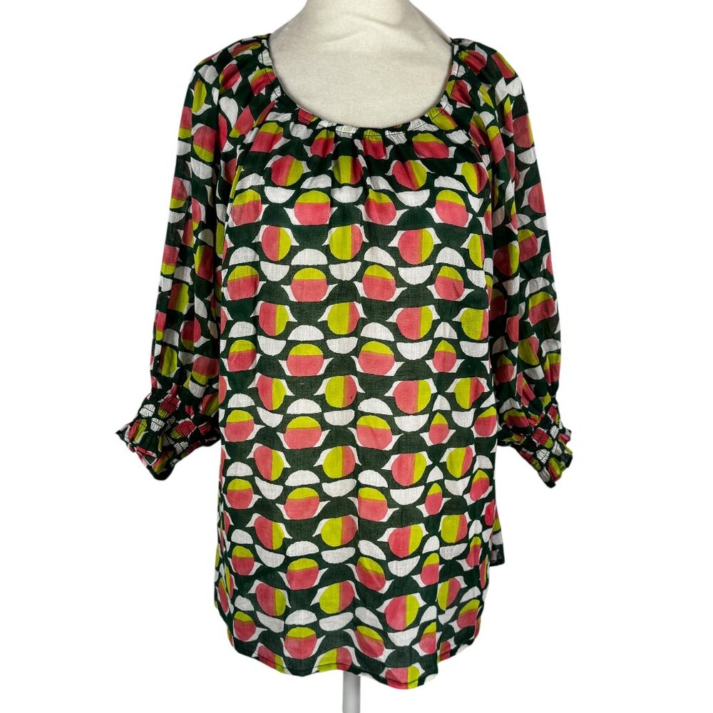 BANJANAN Green, White, & Pink Blouse Size Large